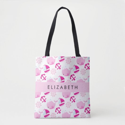 Patroon van walvissen, roze walvissen, Jouw naam Tote Bag (Voorkant)