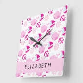 Patroon van walvissen, roze walvissen, Jouw naam Vierkante Klok (Hoek)