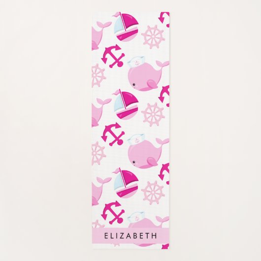 Patroon van walvissen, roze walvissen, Jouw naam Yogamat (Voorkant)