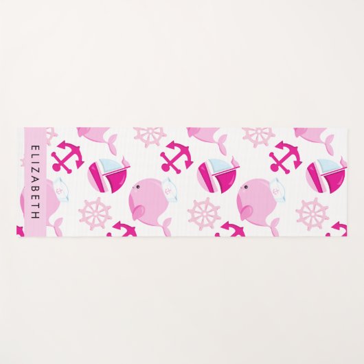 Patroon van walvissen, roze walvissen, Jouw naam Yogamat (Voorkant (horizontaal))