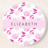 Patroon van walvissen, roze walvissen, Jouw naam Zandsteen Onderzetter (Voorkant)