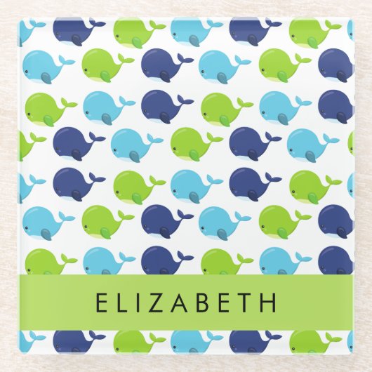 Patroon van walvissen, schattige walvissen, Jouw n Glazen Onderzetter (Voorkant)