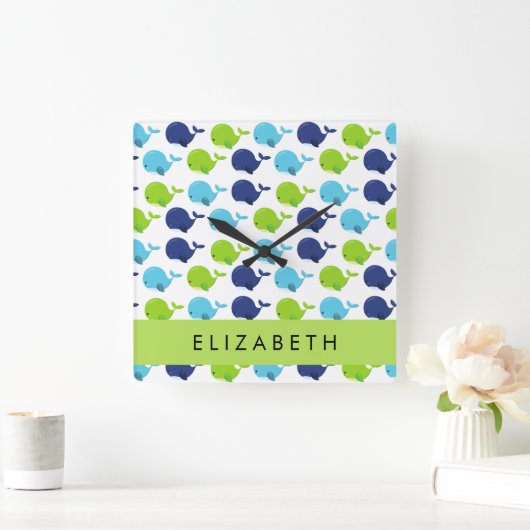 Patroon van walvissen, schattige walvissen, Jouw n Vierkante Klok (Huis)