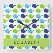 Patroon van walvissen, schattige walvissen, Jouw n Vierkante Klok (Voorkant)