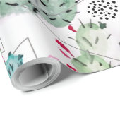 patroon van waterverf cactus en driehoeken cadeaupapier (Rol Hoek)