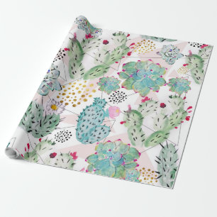 patroon van waterverf cactus en driehoeken cadeaupapier