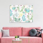 patroon van waterverf cactus en driehoeken canvas afdruk (Insitu (Woonkamer))