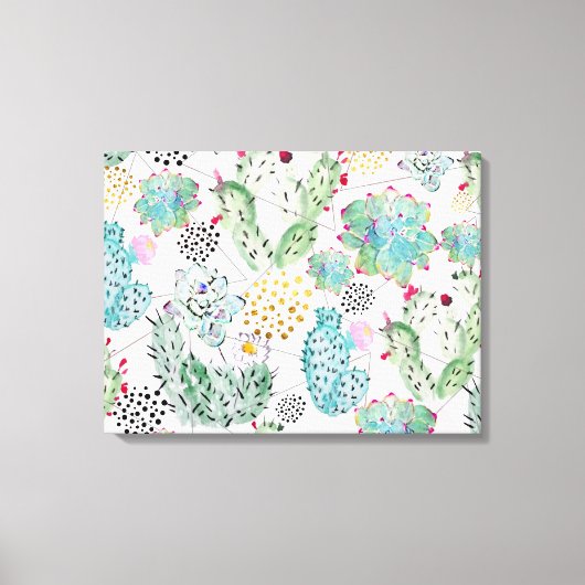 patroon van waterverf cactus en driehoeken canvas afdruk (Voorkant)