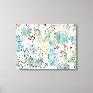 patroon van waterverf cactus en driehoeken canvas afdruk