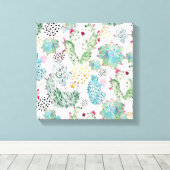 patroon van waterverf cactus en driehoeken canvas afdruk (Insitu (Houten vloer))