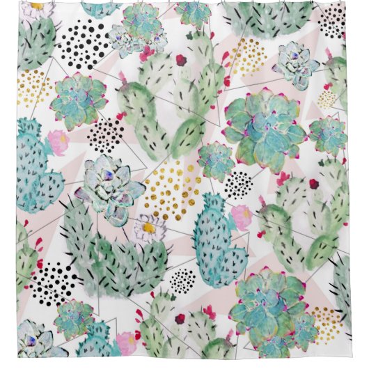 patroon van waterverf cactus en driehoeken douchegordijn (Voorkant)