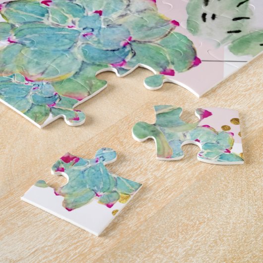 patroon van waterverf cactus en driehoeken legpuzzel (Zijkant)