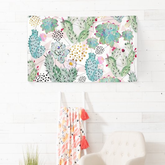 patroon van waterverf cactus en driehoeken spandoek (Insitu)