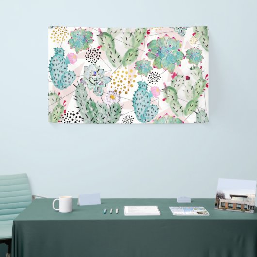 patroon van waterverf cactus en driehoeken spandoek (Beurs)