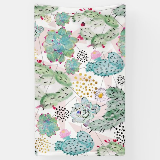 patroon van waterverf cactus en driehoeken spandoek (Verticaal)