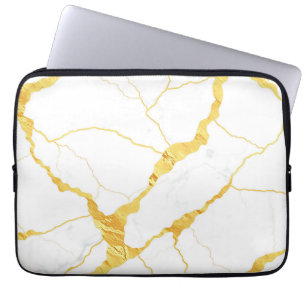 Patroon van wit marmer met gouden aders laptop sleeve