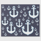 Patroon van witte ankers op marineblauw cadeaupapier (Vlak)