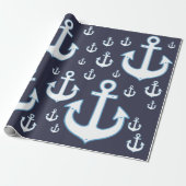 Patroon van witte ankers op marineblauw cadeaupapier (Uitgerold)
