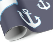 Patroon van witte ankers op marineblauw cadeaupapier (Rol Hoek)