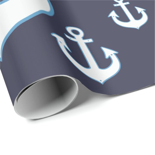 Patroon van witte ankers op marineblauw cadeaupapier (Rol Hoek)