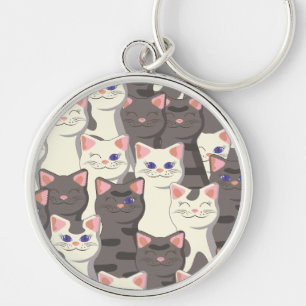 Patroon van witte en grijze katten sleutelhanger