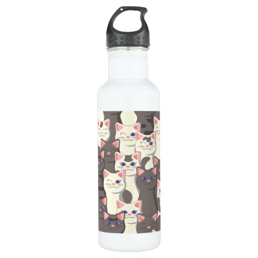 Patroon van witte en grijze katten waterfles  (Voorkant)