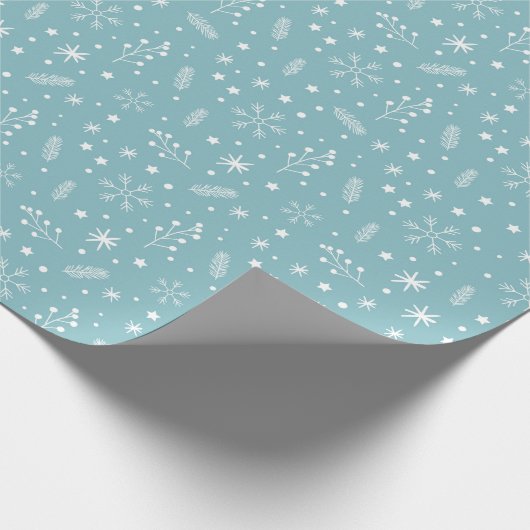 Patroon van witte sneeuwvlokken en planten cadeaupapier (Hoek)