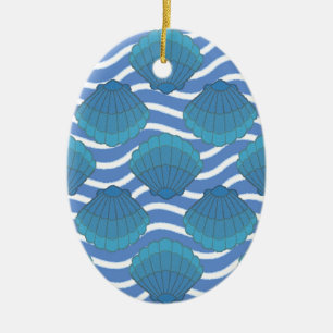 patroon van zeeschokken en golven keramisch ornament