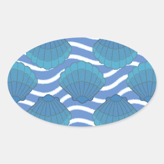  patroon van zeeschokken en golven ovale sticker (Voorkant)