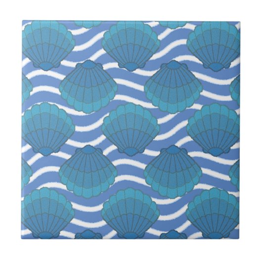  patroon van zeeschokken en golven tegeltje (Voorkant)