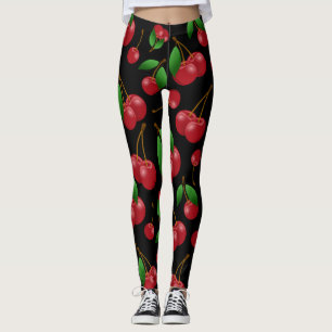 patroon van zoete rode kersen op zwart leggings
