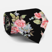 patroon van zwart en roze Roos Stropdas (Opgerold)