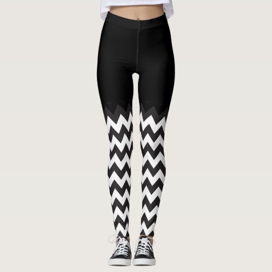 patroon van zwarte en witte Chevron-blokkering Leggings (Voorkant)