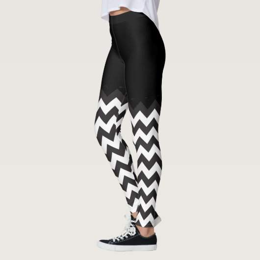 patroon van zwarte en witte Chevron-blokkering Leggings (Links)