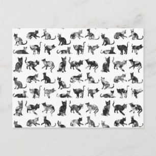 patroon van zwarte en witte florale katten briefkaart