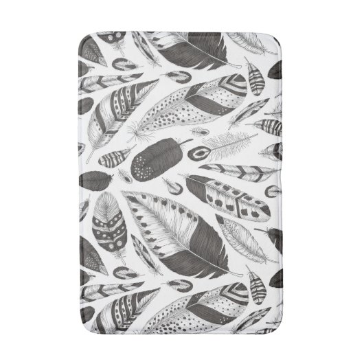 patroon van zwarte en witte veren badmat (Voorkant Verticaal)