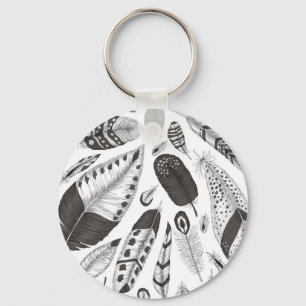 patroon van zwarte en witte veren sleutelhanger