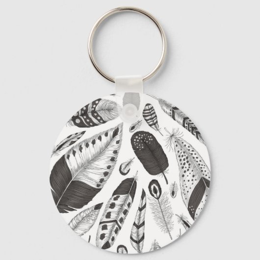 patroon van zwarte en witte veren sleutelhanger (Voorkant)