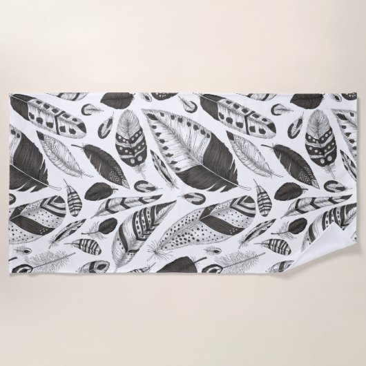 patroon van zwarte en witte veren strandlaken (Voorkant)