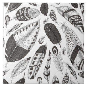 patroon van zwarte en witte veren tegeltje