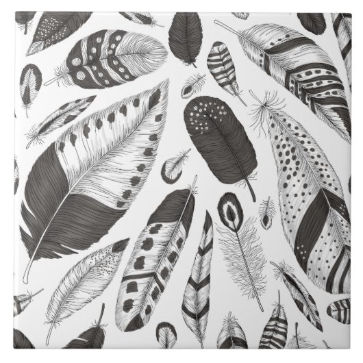 patroon van zwarte en witte veren tegeltje (Voorkant)