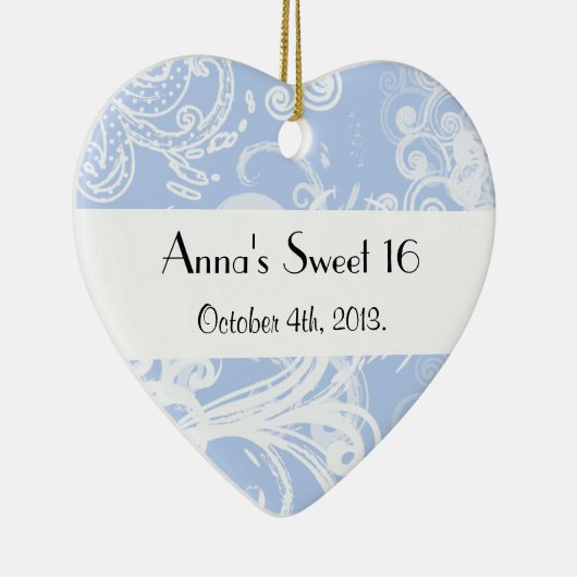 patroon van zwenkbrauwen, zwemblak, blauw, zoet 16 keramisch ornament (Rechts)