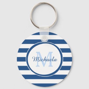 Patroon vers donkerblauw monogram en vetstrepen sleutelhanger