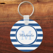 Patroon vers donkerblauw monogram en vetstrepen sleutelhanger (Voorkant)