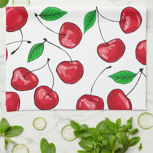 patroon verse kersen theedoek (Gevouwen)