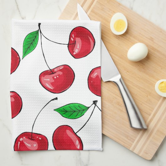 patroon verse kersen theedoek (Quarter Fold)