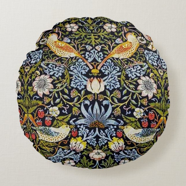  Patroon Vogels Fruit Blauw Groen Rood Rond Kussen (Voorkant)