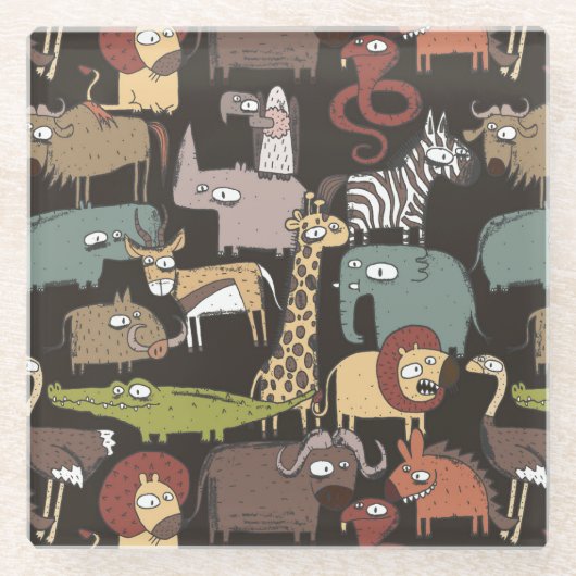 Patroon voor Afrikaanse dieren Glazen Onderzetter (Voorkant)