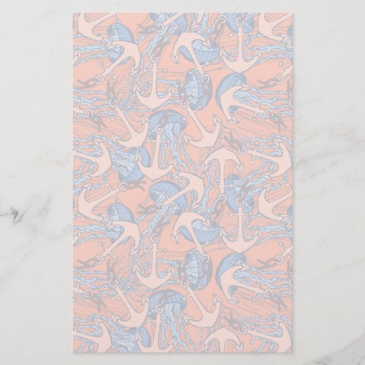 Patroon voor anker en kwal briefpapier (Voorkant)