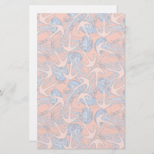 Patroon voor anker en kwal briefpapier (Voorkant / Achterkant)